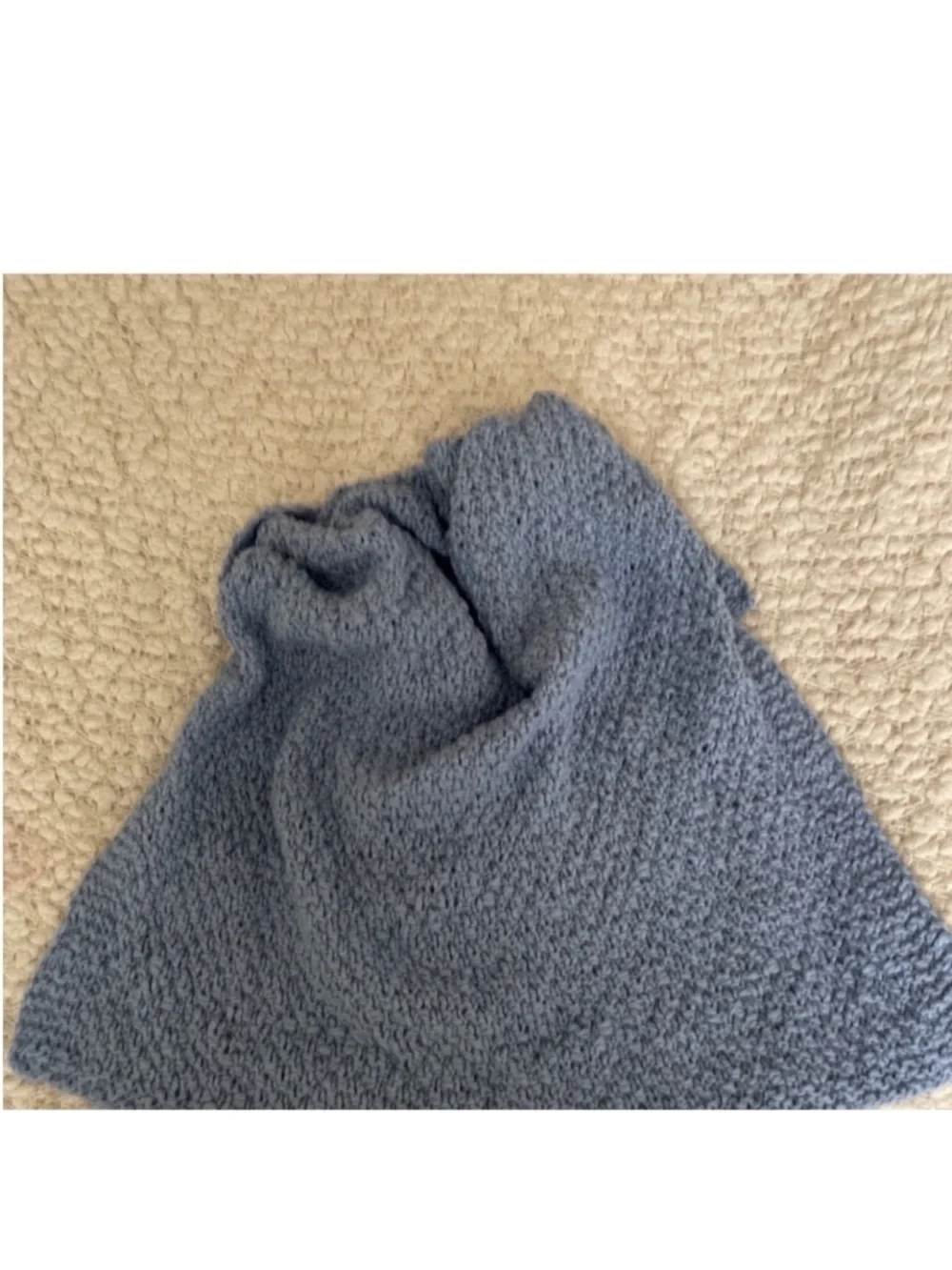 New Hand knit eco organic cotton soft blue baby blanket